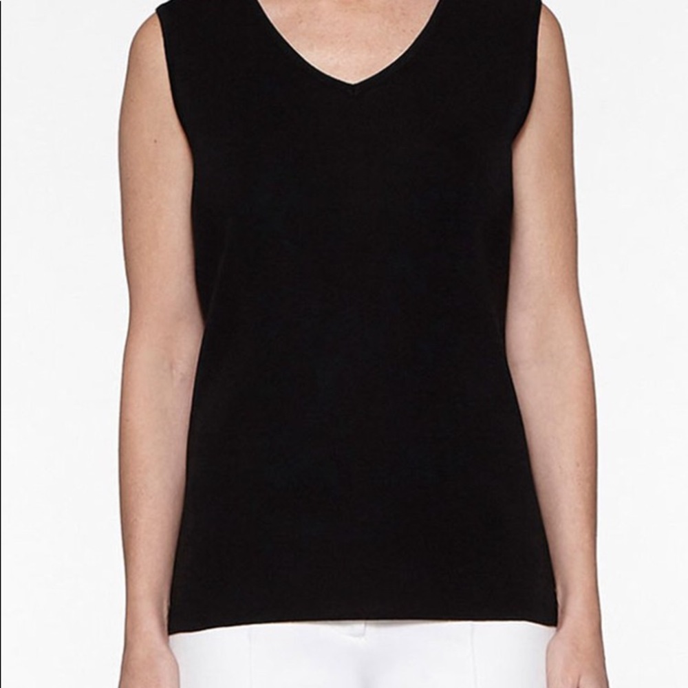 EUC Tank: V-Neck, Knit, Black, Exclusively Misook, Finely Ribbed - Picture 2 of 11
